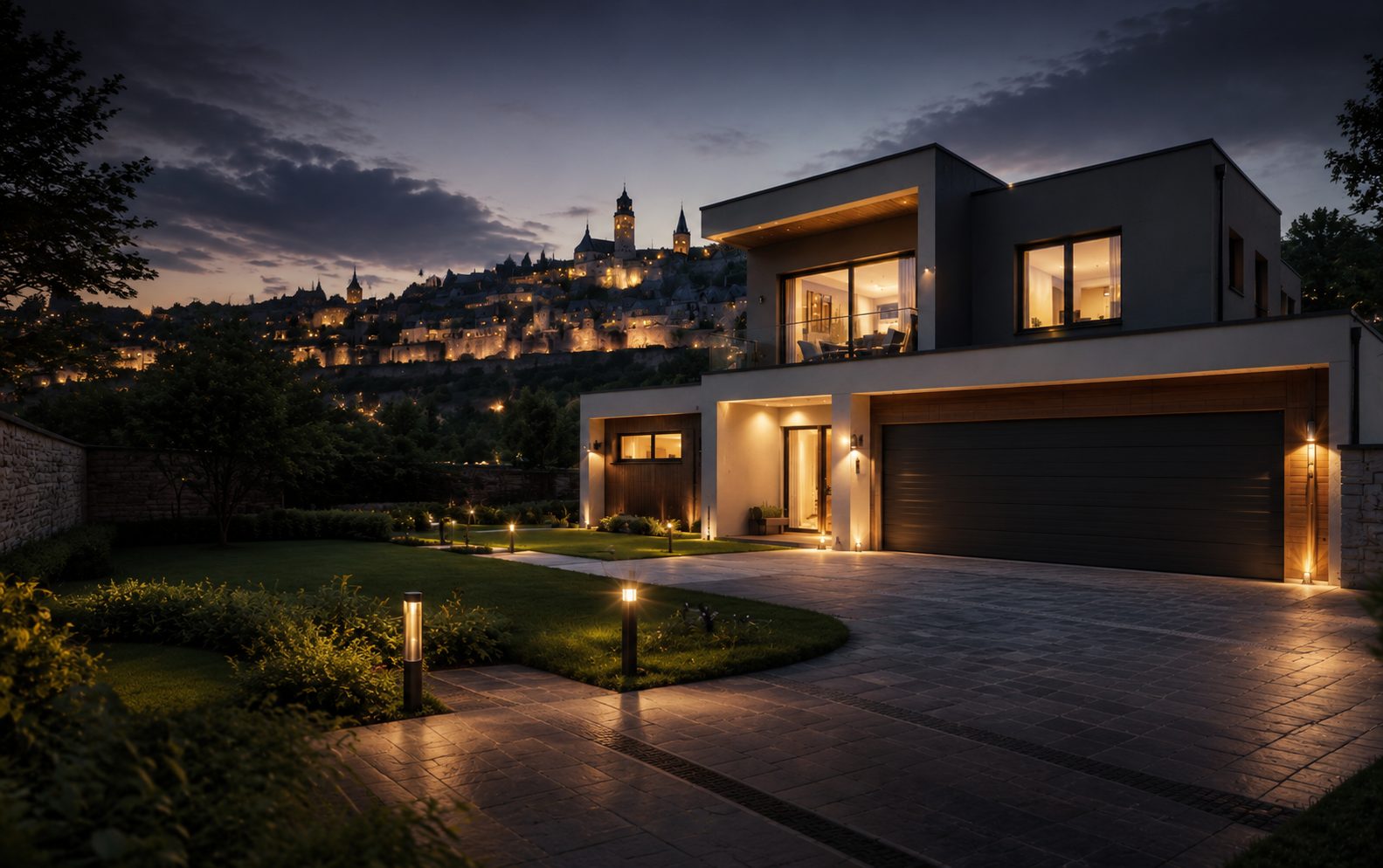 Maison moderne au Luxembourg au crépuscule