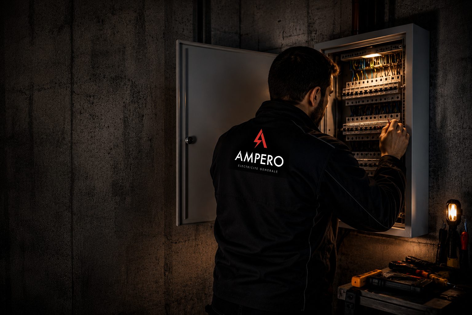 Technicien Ampero intervenant sur un tableau électrique